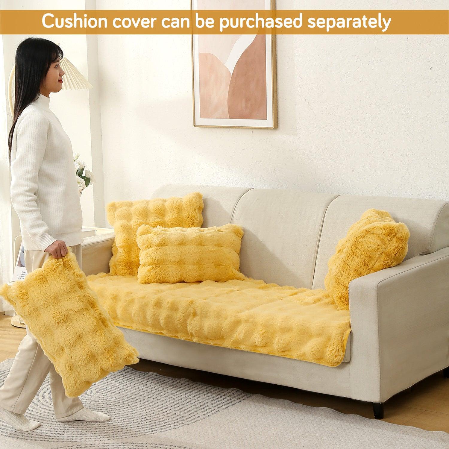 Premium Faux Rabbit Fur Anti Slip Sofa Mat for 1/2/3 Seater, Honey Yellow - HOKIPO | Har Ghar ka Humsafar