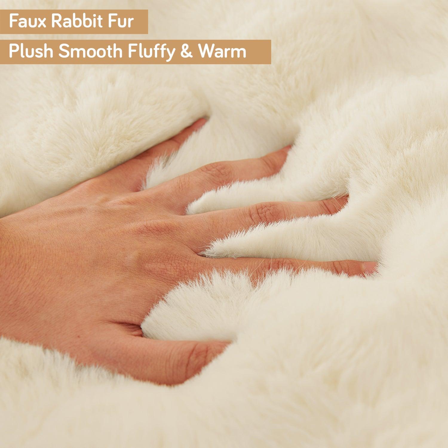 Premium Faux Rabbit Fur Sofa Mat for L Shape Sofa (3+2 Seater), Beige - HOKIPO | Har Ghar ka Humsafar