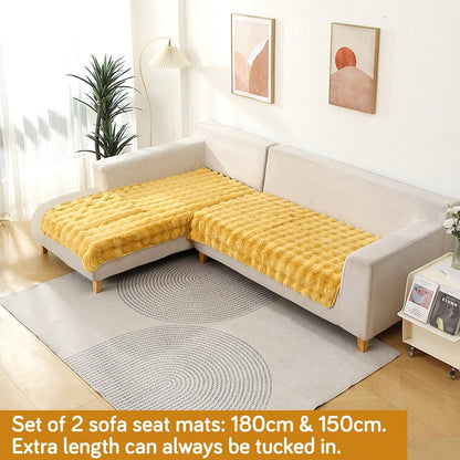 Premium Faux Rabbit Fur Sofa Mat for L Shape Sofa (3+2 Seater), Honey Yellow - HOKIPO | Har Ghar ka Humsafar