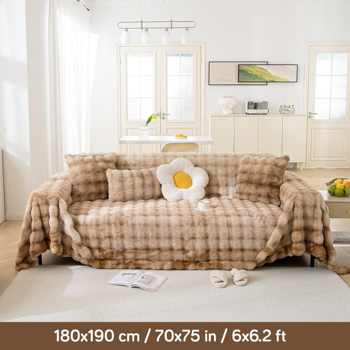 Brown Luxury Gradient Faux Rabbit Wool Sofa Throw cover available for 1, 2 & 3 sets | HOKIPO