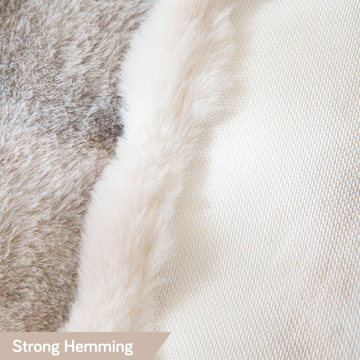 Strong Hemming Cream Premium Gradient Faux Rabbit Wool Sofa Throw Blanket​ | HOKIPO