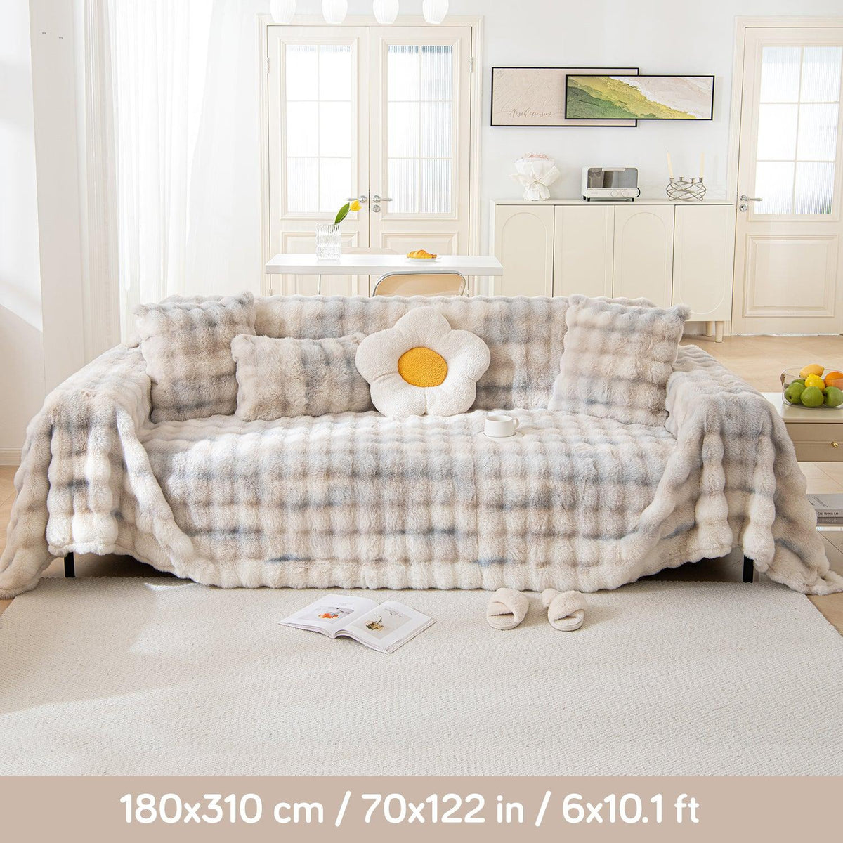 Buy Cream Gradient Faux Rabbit Wool Sofa Throws | HOKIPO