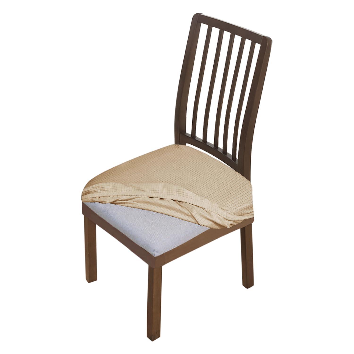 Premium Jacquard Dining Chair Seat Cushion Cover, Beige - HOKIPO | Har Ghar ka Humsafar