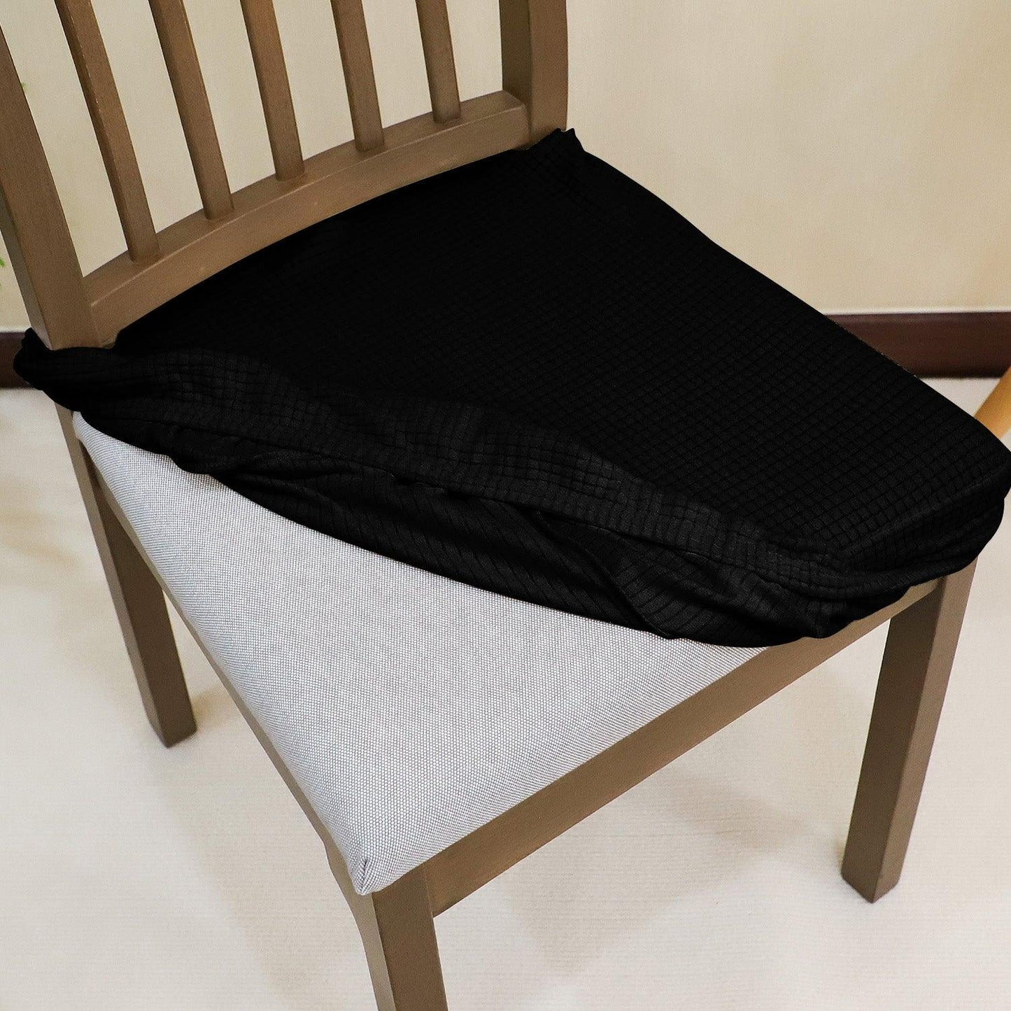 Premium Jacquard Dining Chair Seat Cushion Cover, Black - HOKIPO | Har Ghar ka Humsafar