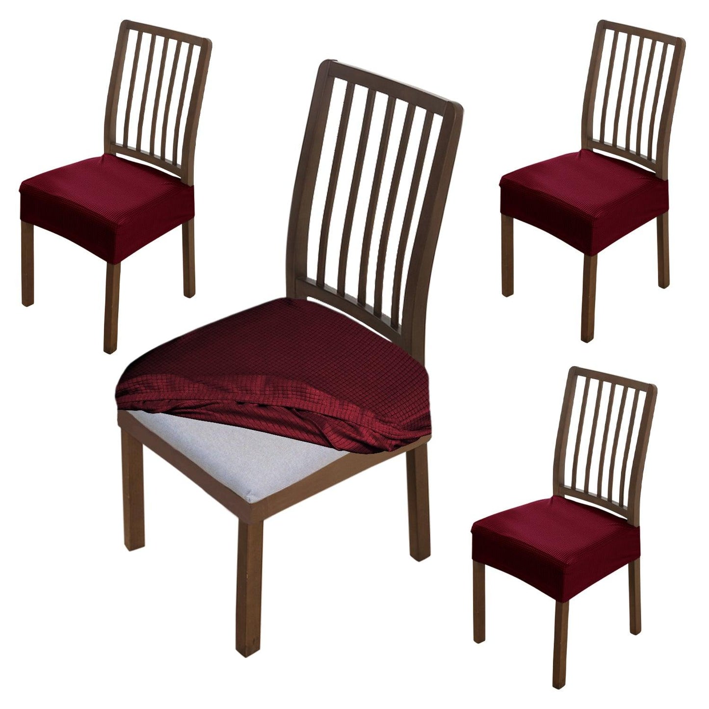 Premium Jacquard Dining Chair Seat Cushion Cover, Burgundy - HOKIPO | Har Ghar ka Humsafar