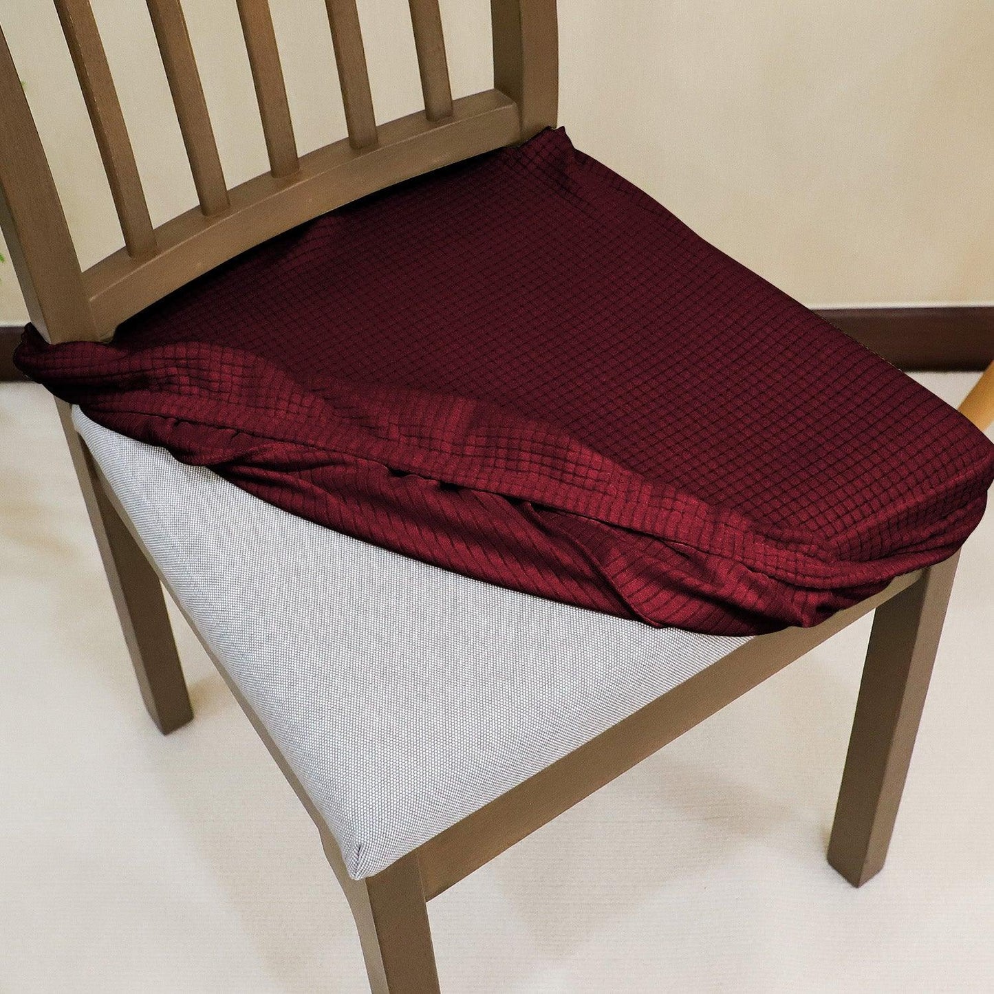 Premium Jacquard Dining Chair Seat Cushion Cover, Burgundy - HOKIPO | Har Ghar ka Humsafar