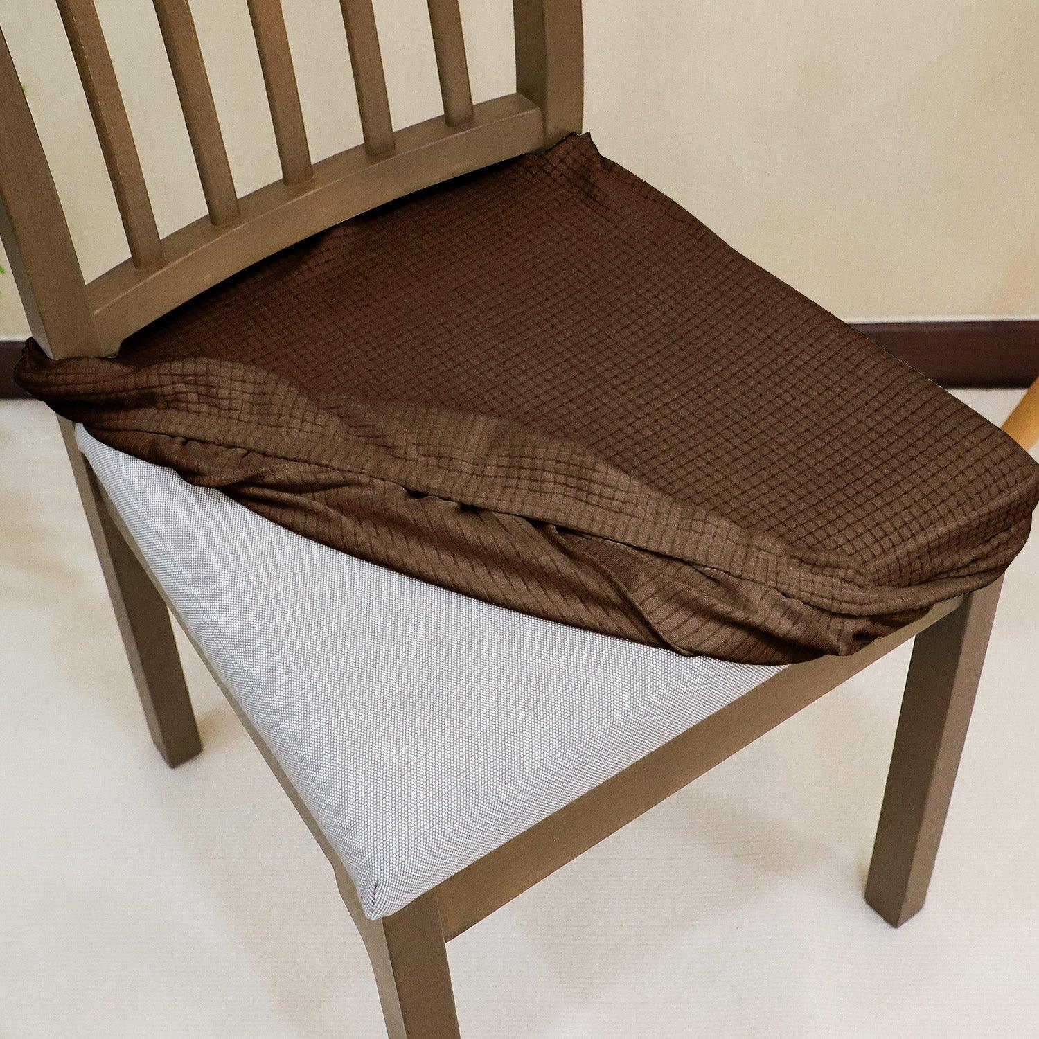 Premium Jacquard Dining Chair Seat Cushion Cover, Dark Brown - HOKIPO | Har Ghar ka Humsafar