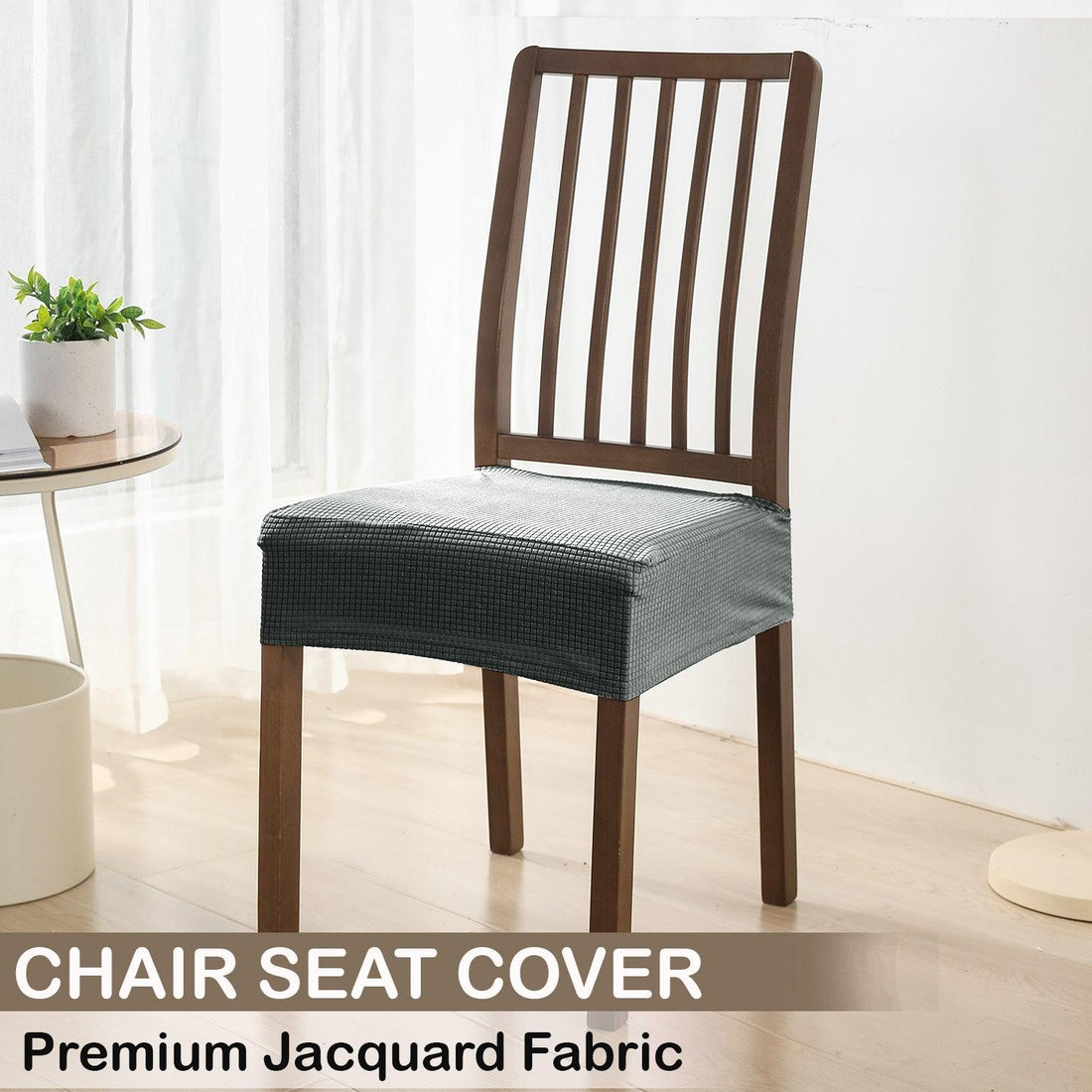 Premium Jacquard Dining Chair Cover, Dark Grey - HOKIPO | Har Ghar ka Humsafar