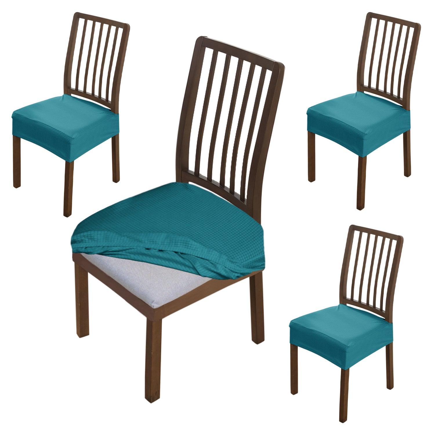 Premium Jacquard Dining Chair Seat Cushion Cover, Light Blue Pack of