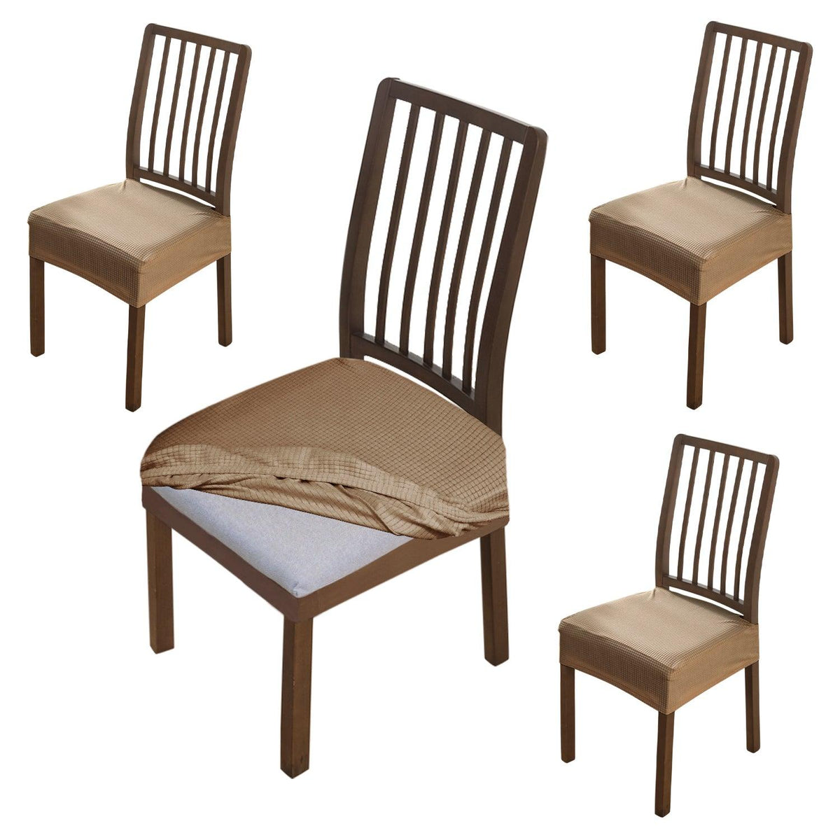 Premium Jacquard Dining Chair Seat Cushion Cover, Light Brown - HOKIPO | Har Ghar ka Humsafar