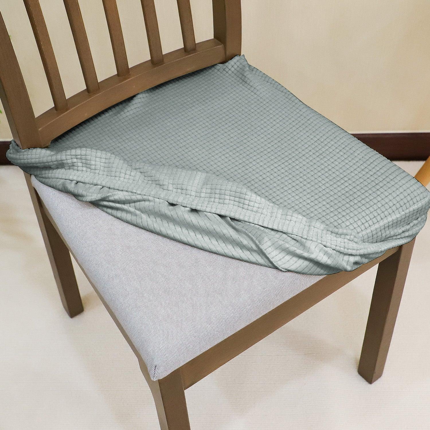 Premium Jacquard Dining Chair Seat Cushion Cover, Light Grey - HOKIPO | Har Ghar ka Humsafar