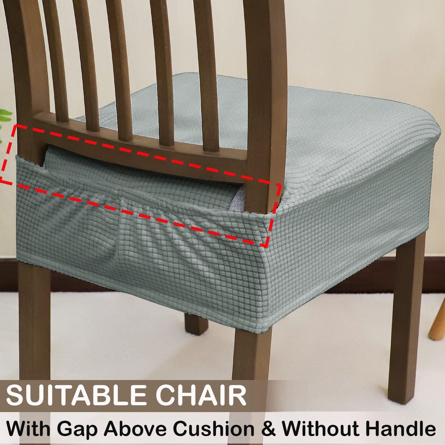 Premium Jacquard Dining Chair Seat Cushion Cover, Light Grey - HOKIPO | Har Ghar ka Humsafar