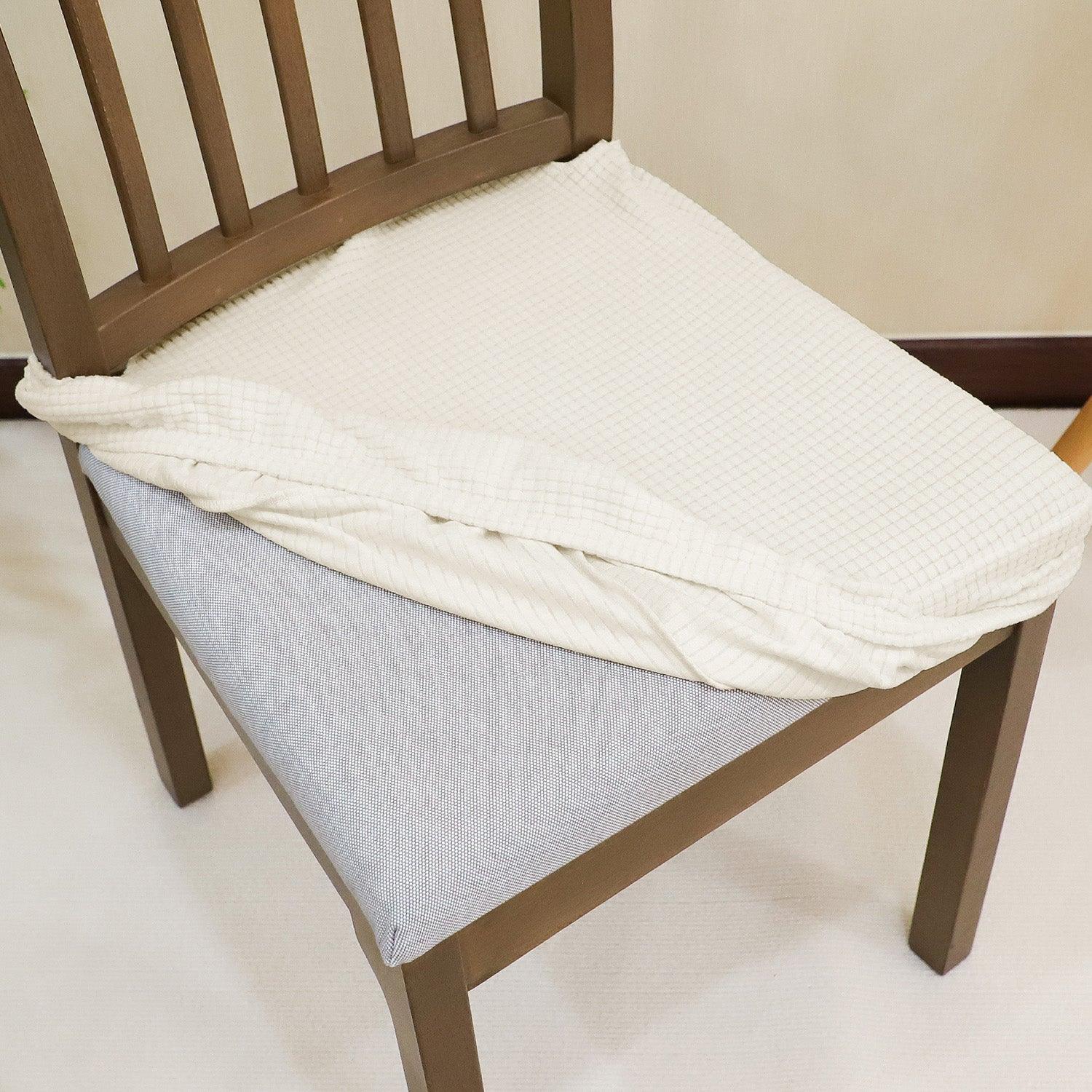 Premium Jacquard Dining Chair Seat Cushion Cover, Off White - HOKIPO | Har Ghar ka Humsafar