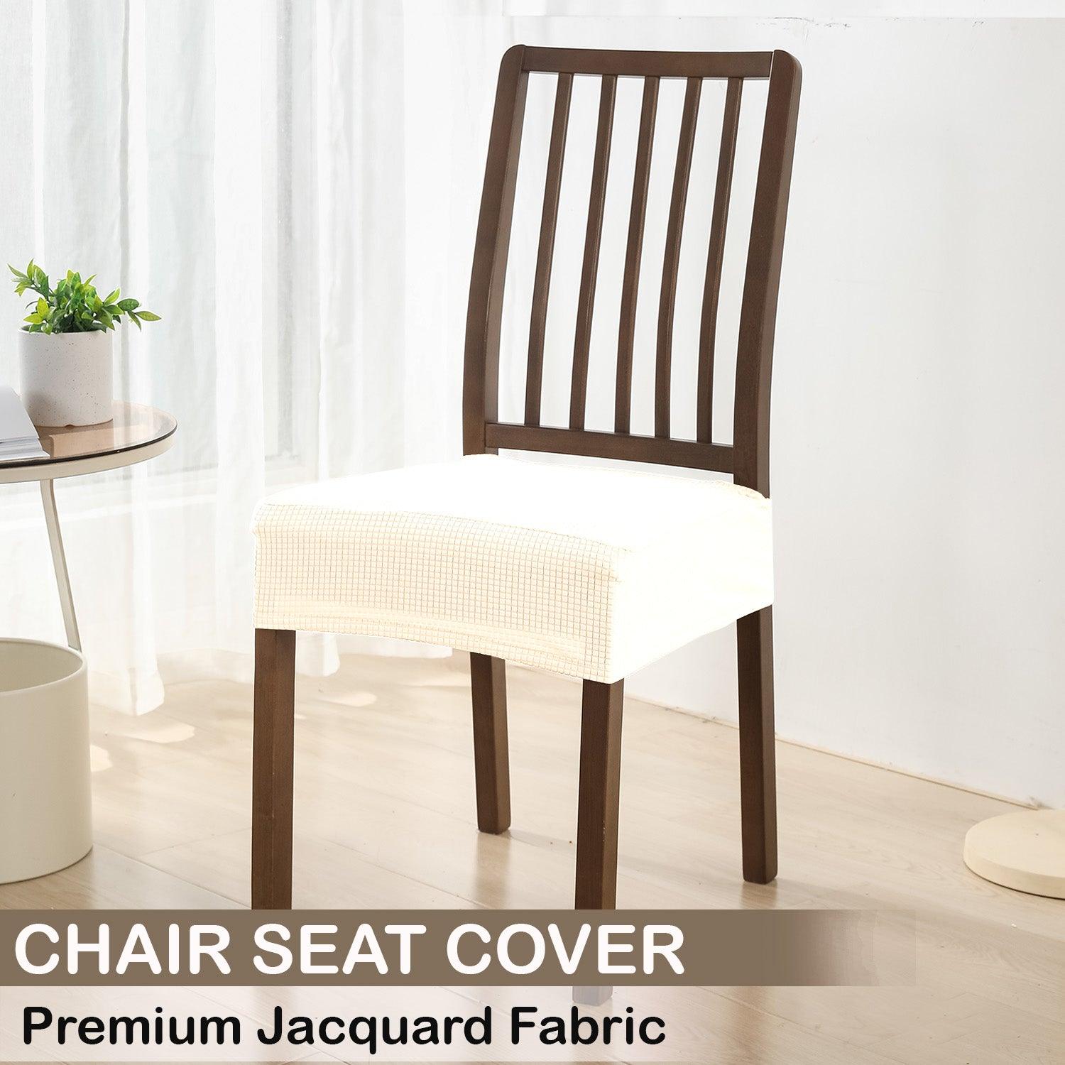 Premium Jacquard Dining Chair Seat Cushion Cover, Off White - HOKIPO | Har Ghar ka Humsafar