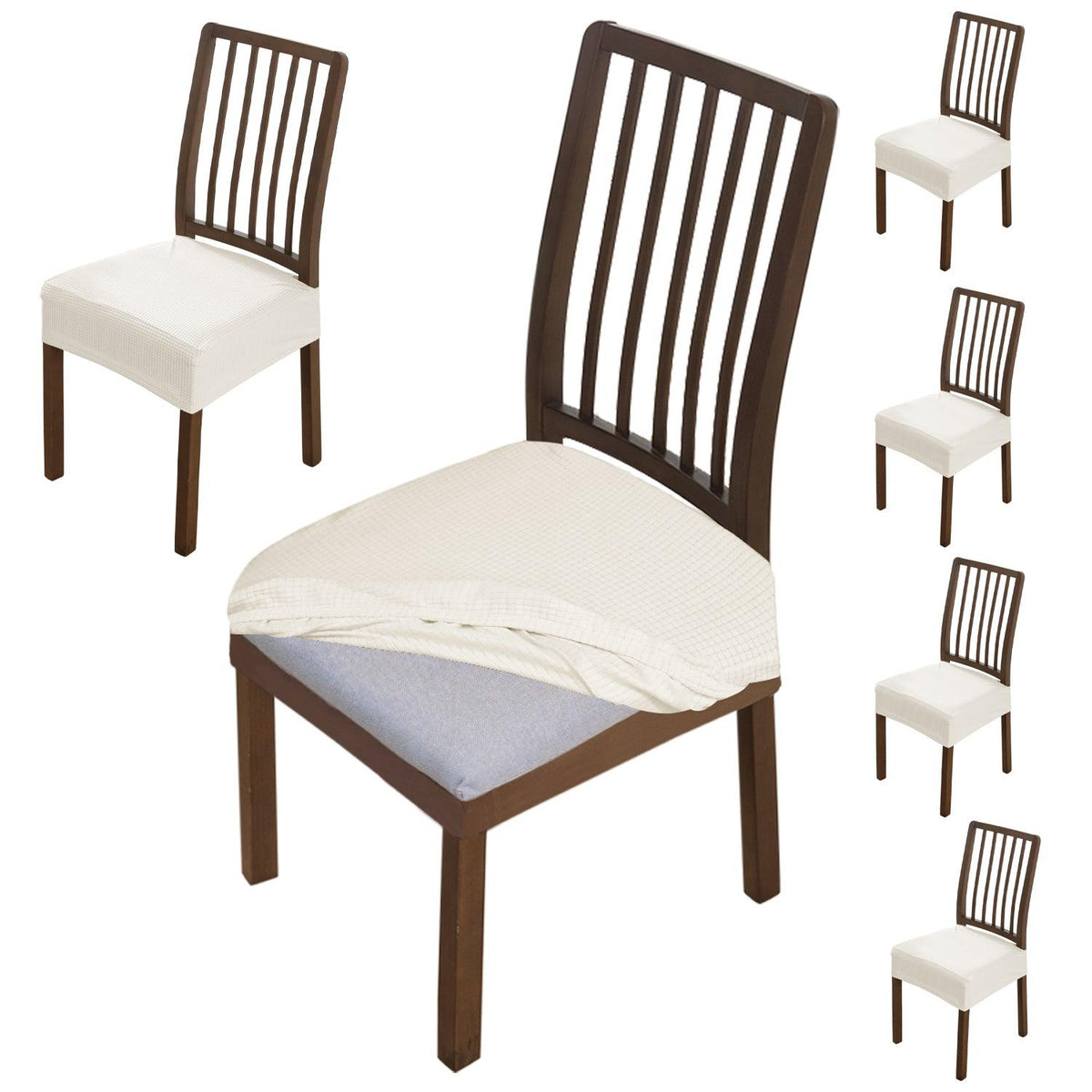 Premium Jacquard Dining Chair Seat Cushion Cover, Off White - HOKIPO | Har Ghar ka Humsafar