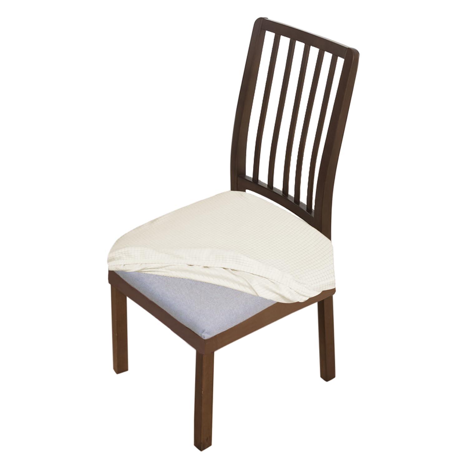 Premium Jacquard Dining Chair Seat Cushion Cover, Off White - HOKIPO | Har Ghar ka Humsafar