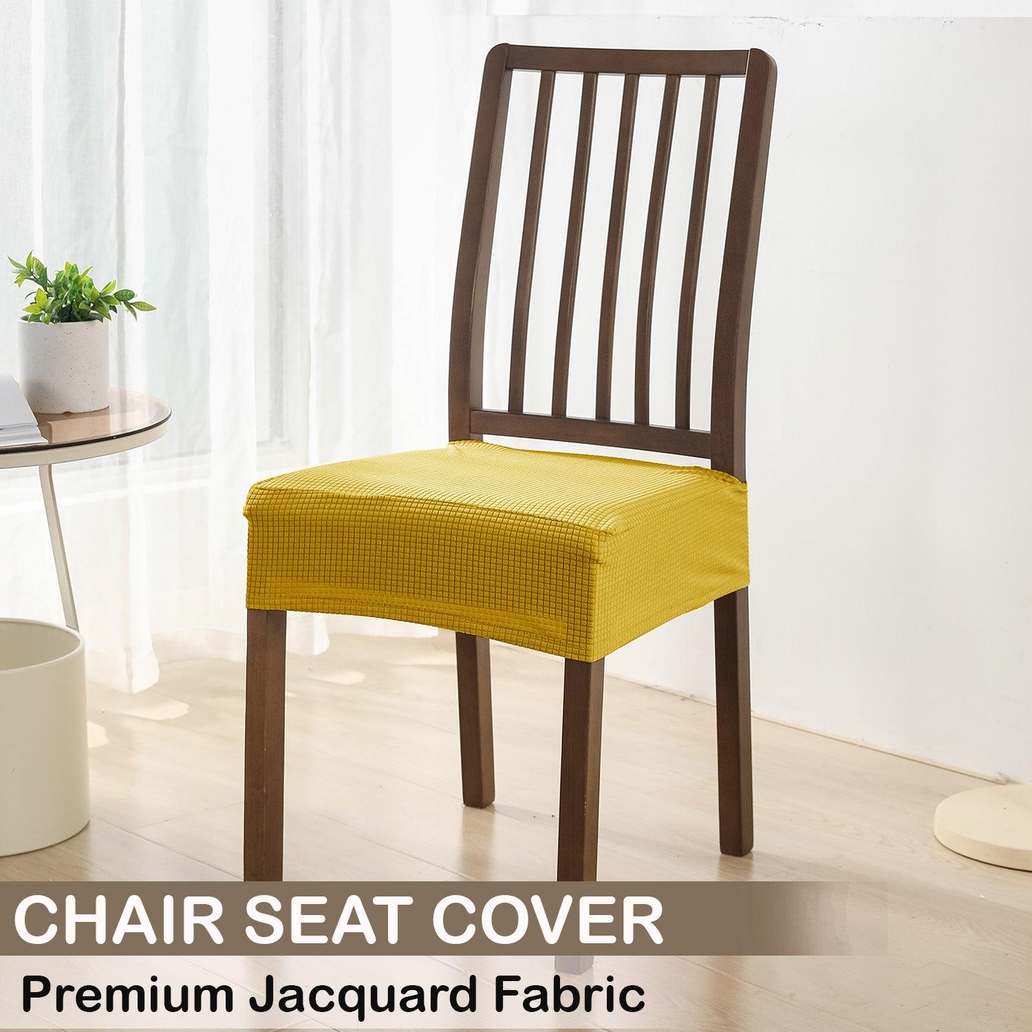 Premium Jacquard Dining Chair Seat Cushion Cover, Yellow - HOKIPO | Har Ghar ka Humsafar