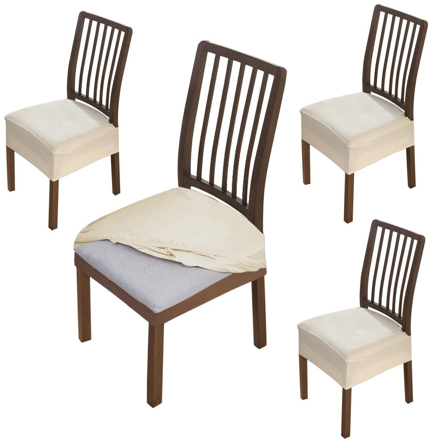 Premium Original Velvet Dining Chair Seat Cushion Cover, Beige - HOKIPO | Har Ghar ka Humsafar