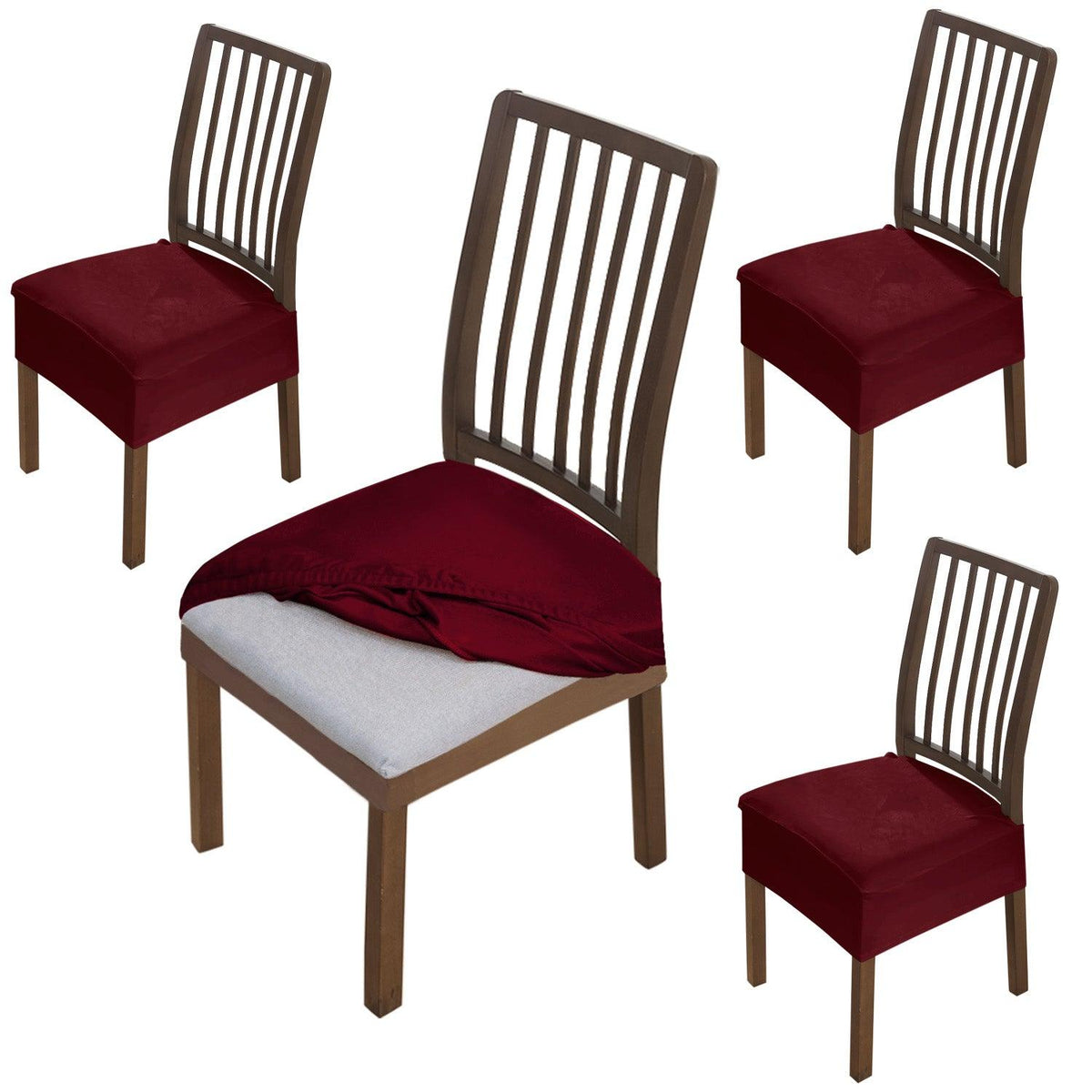 Premium Original Velvet Dining Chair Seat Cushion Cover, Burgundy - HOKIPO | Har Ghar ka Humsafar