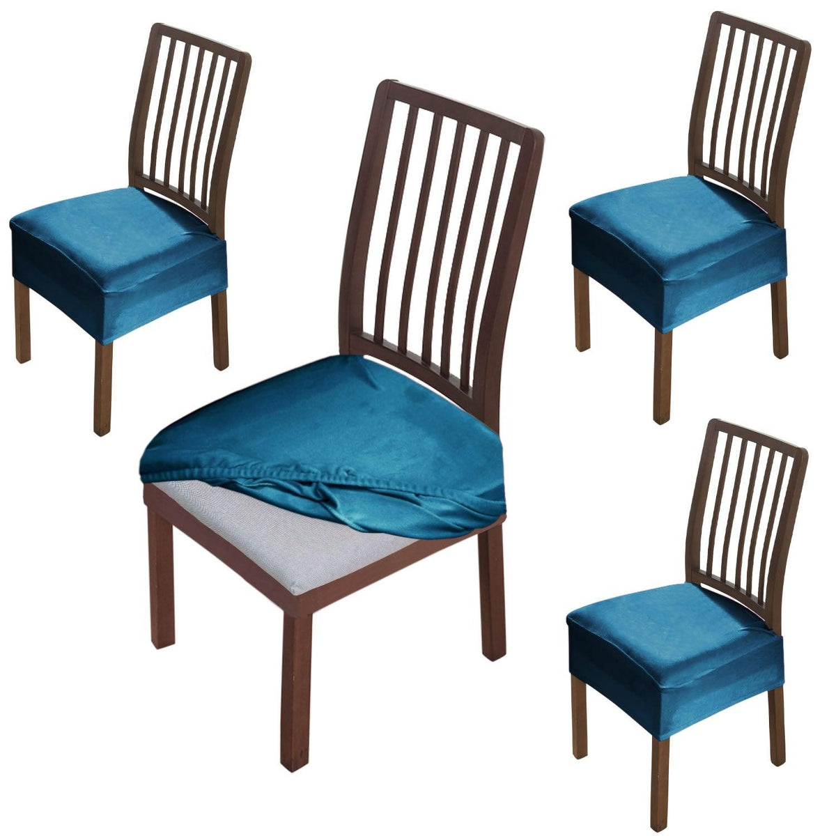 Premium Original Velvet Dining Chair Seat Cushion Cover, Peacock Blue - HOKIPO | Har Ghar ka Humsafar