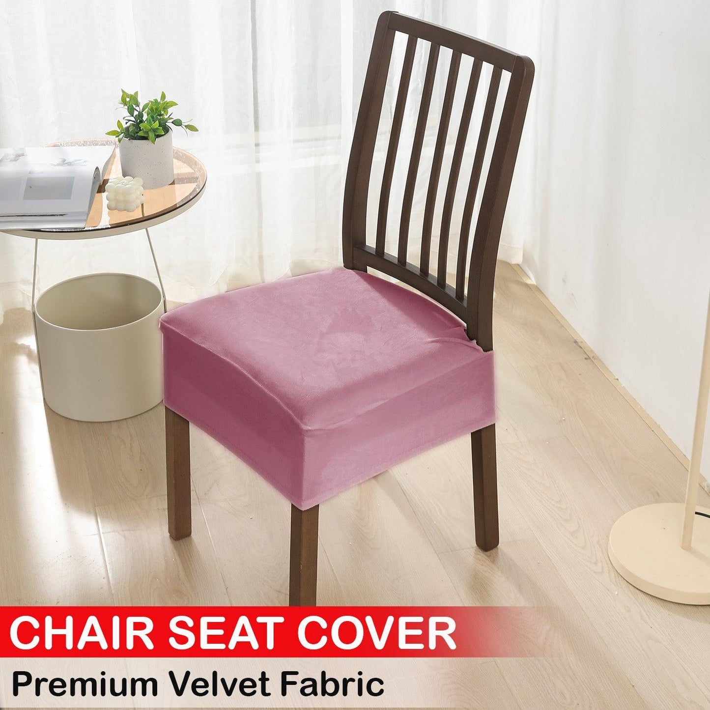 Premium Original Velvet Dining Chair Seat Cushion Cover, Pink - HOKIPO | Har Ghar ka Humsafar