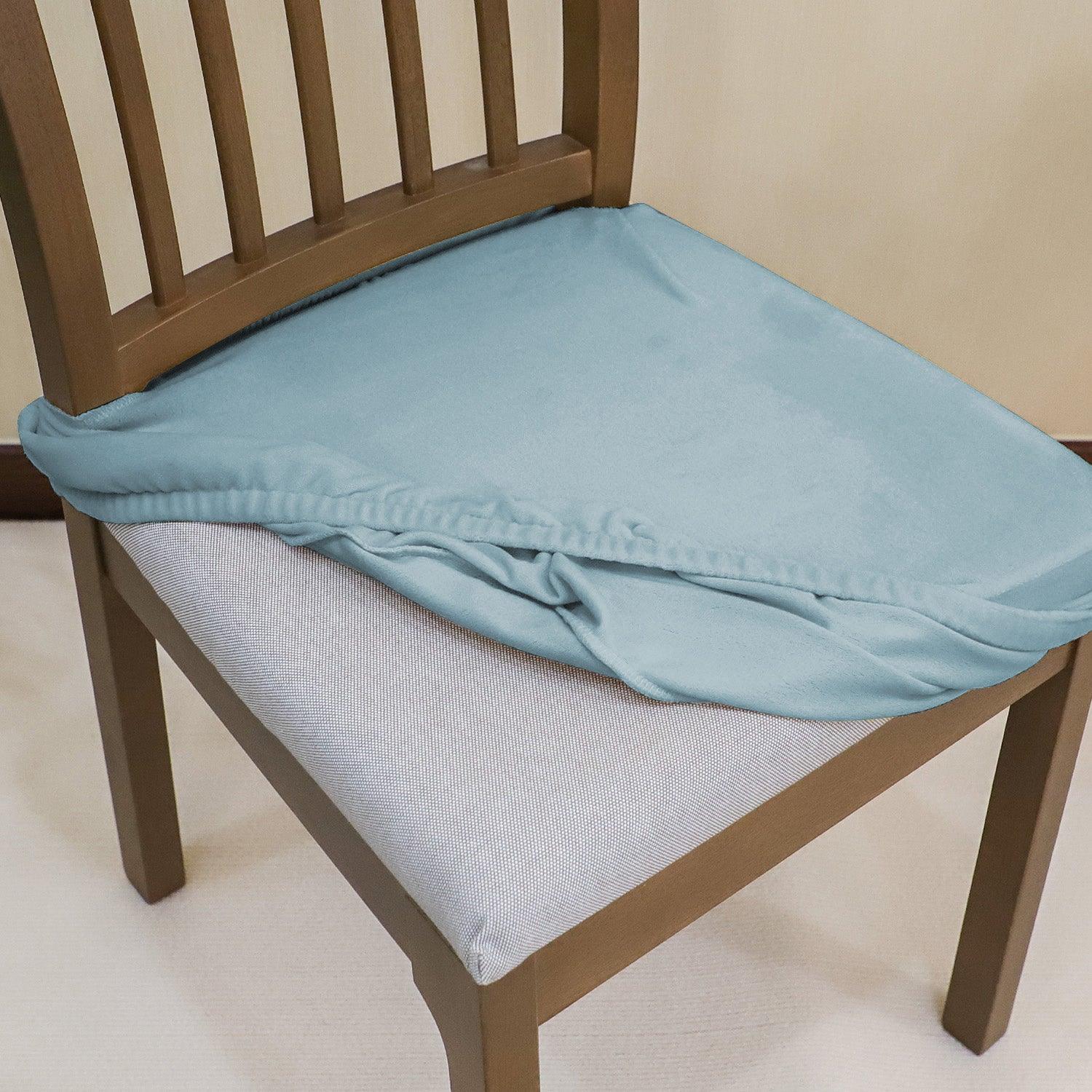 Premium Original Velvet Dining Chair Seat Cushion Cover, Sky Blue - HOKIPO | Har Ghar ka Humsafar