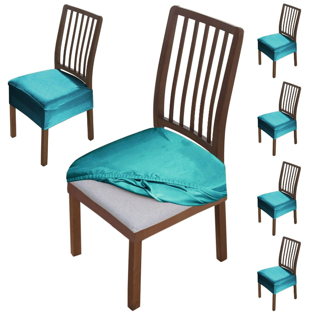 Premium Original Velvet Dining Chair Seat Cushion Cover, Turquoise - HOKIPO | Har Ghar ka Humsafar