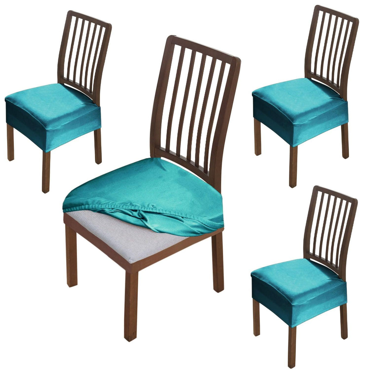 Premium Original Velvet Dining Chair Seat Cushion Cover, Turquoise - HOKIPO | Har Ghar ka Humsafar