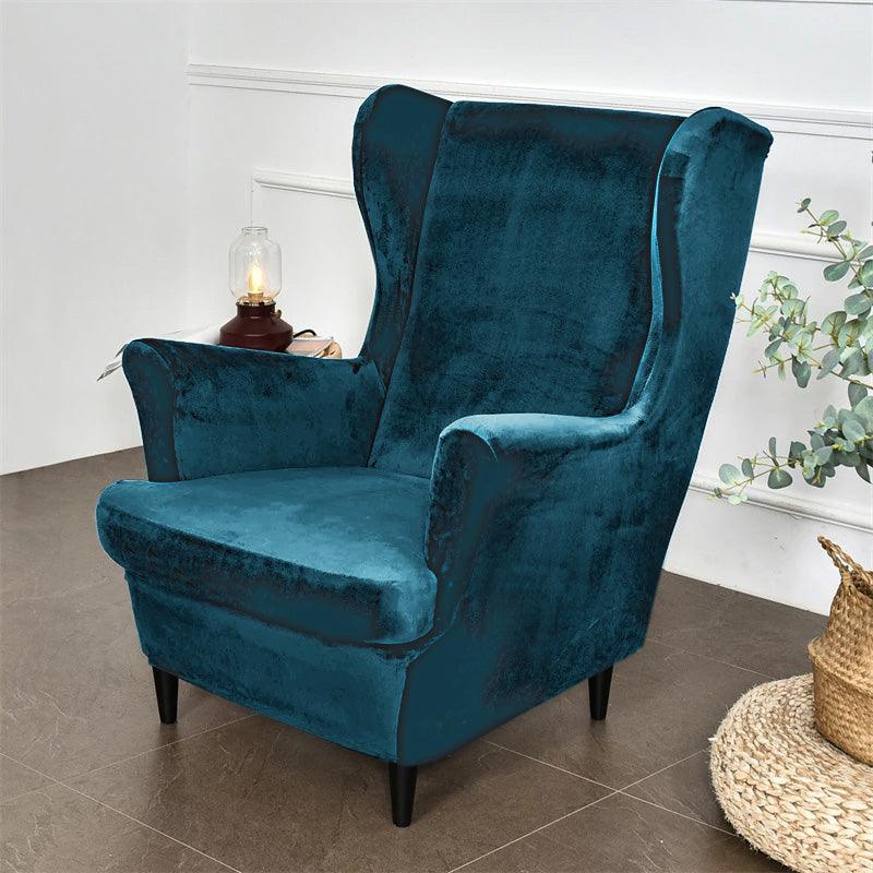 Premium Original Velvet Wing Chair Cover, Peacock Blue - HOKIPO | Har Ghar ka Humsafar