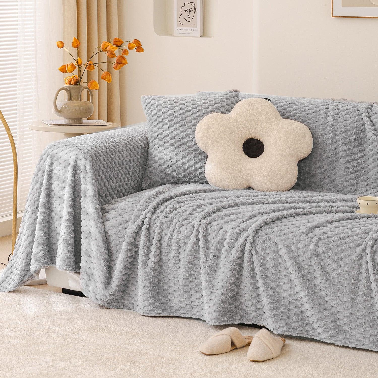 Premium Rabbit Plush Sofa Throw Blanket, Ice Grey - HOKIPO | Har Ghar ka Humsafar