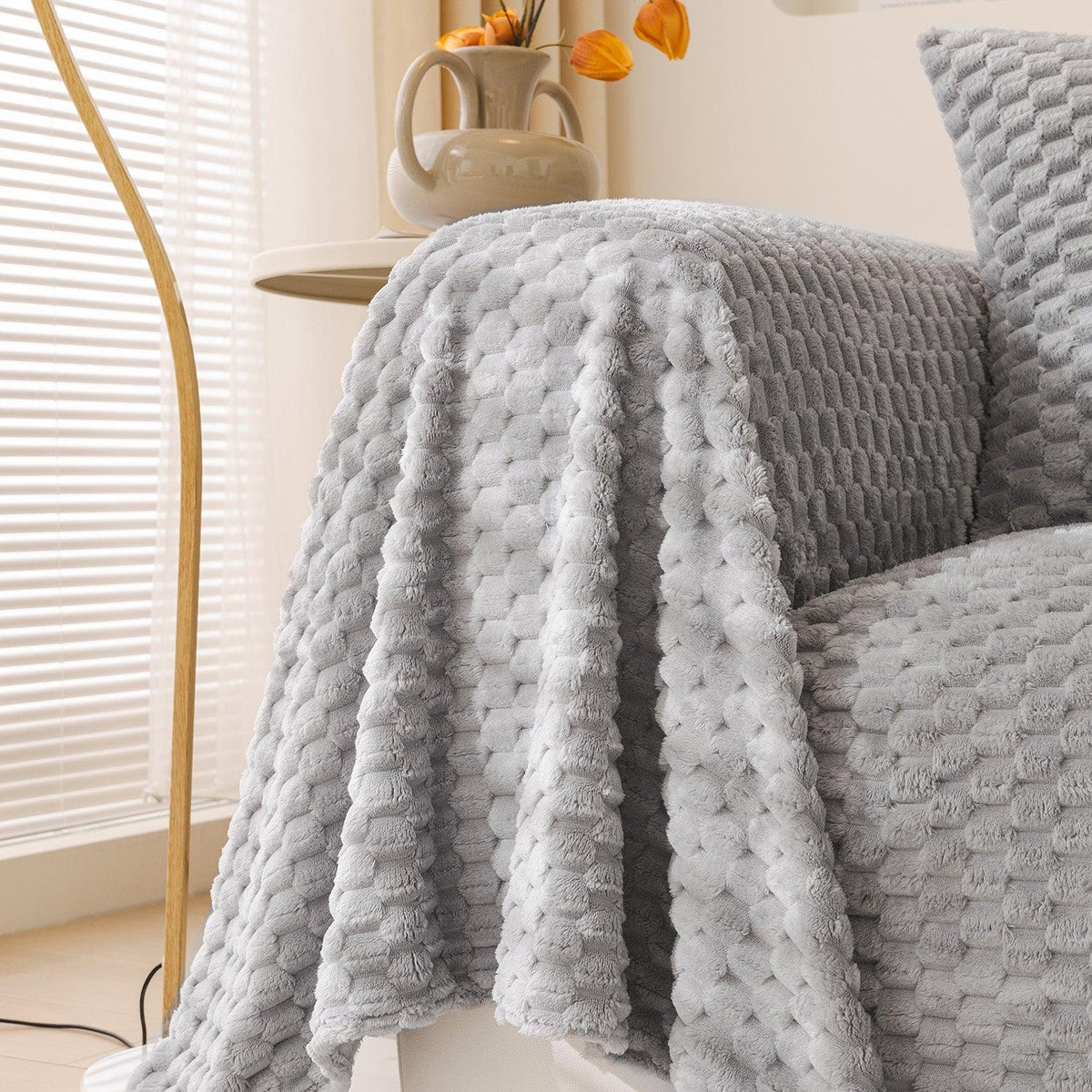 Shop Ice Grey Premium Rabbit Plush Sofa Throw online at HOKIPO