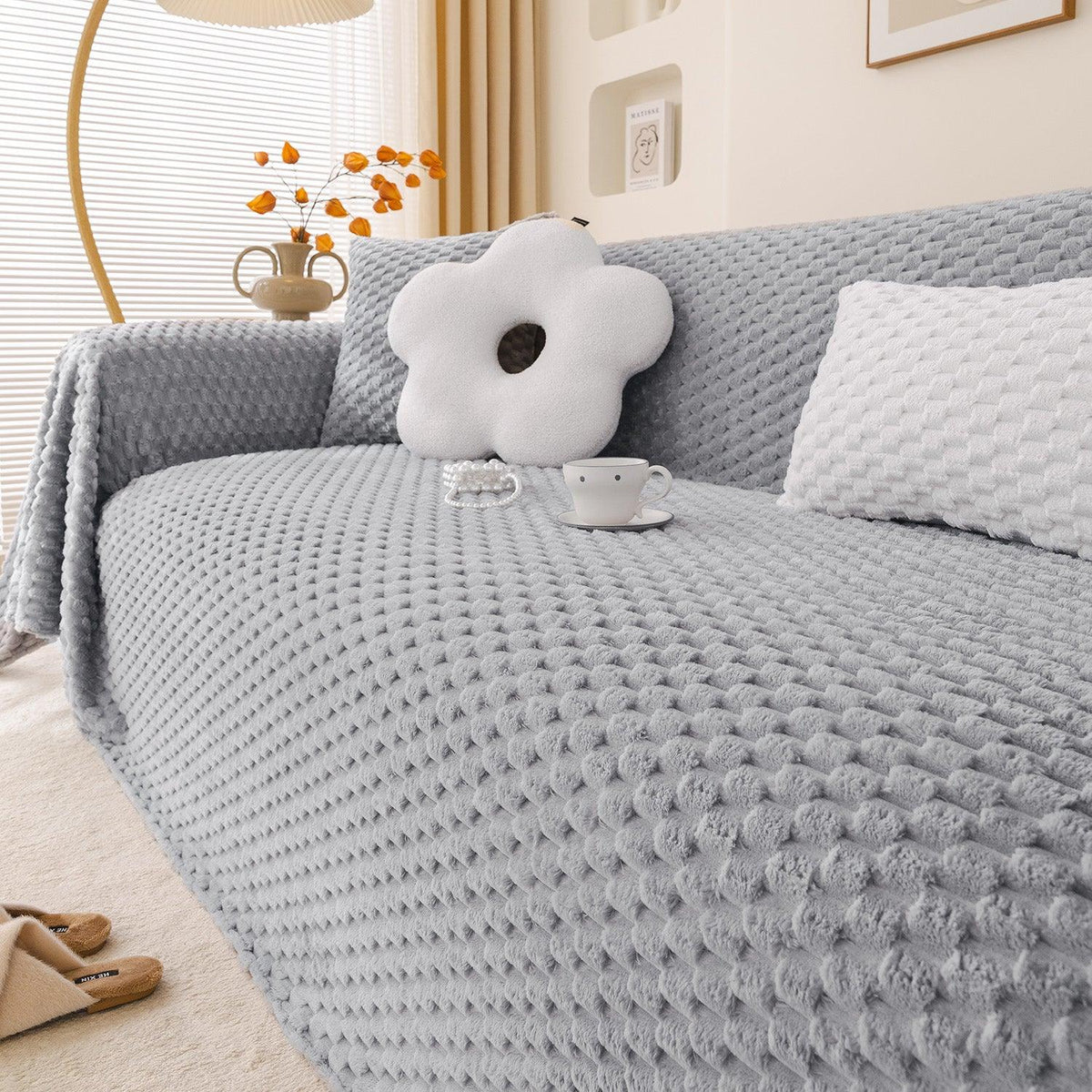 Shop Ice Grey Premium Rabbit Plush Sofa Cover online | HOKIPO
