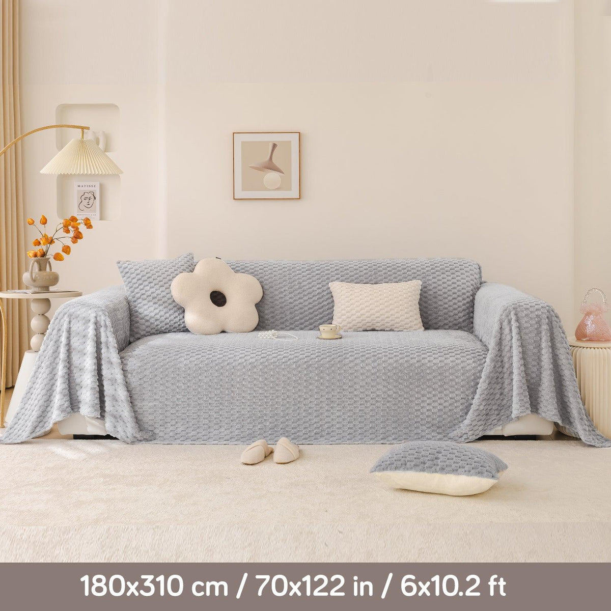 Premium Rabbit Plush Sofa Throw Blanket, Ice Grey | HOKIPO
