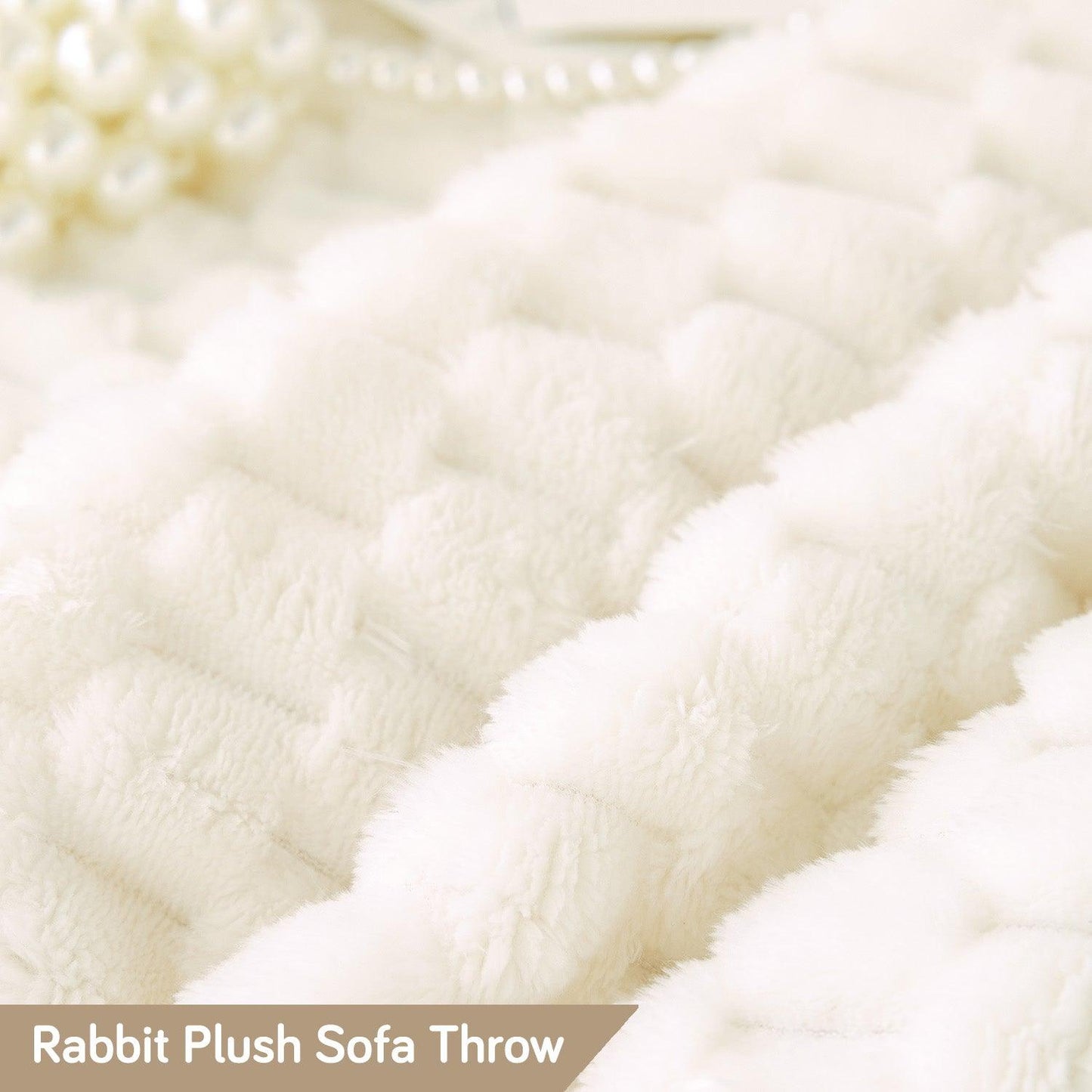 Premium Rabbit Plush Sofa Throw Blanket, Pearl White - HOKIPO | Har Ghar ka Humsafar