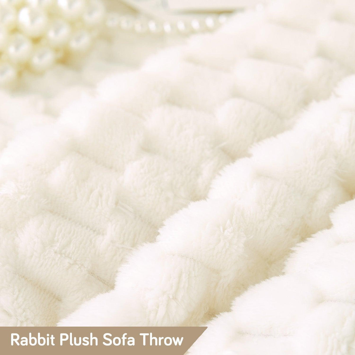 Cozy Premium Pearl White Rabbit Plush Sofa Throw Blanket​ | HOKIPO
