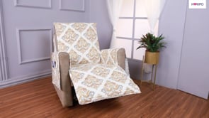 Quilted Printed Recliner Mats for 1 Seater Recliner Sofa, Damask Beige