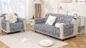 Waterproof & Quick-Dry Quilted Sofa Cover with Pockets on Armrest and Cushion Cover, Copper Brown Floral
