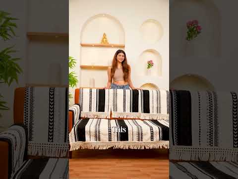 Nordic Boho Geometric Sofa Cover Mat with Tassel, 'Nordic Tassel Series'  Ruby Cream