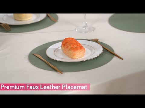Premium Faux Leather Dining Table Round Mats, Pistachio Green