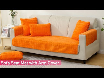 Luxury Plush Anti Slip Sofa Cover Mat with 2 Arm Cover, Beige