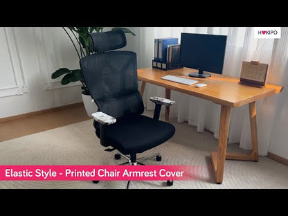 140gsm Printed Armrest Covers for Office Chair (Elastic Style), 1 Pair, Wine Abstract Geometry
