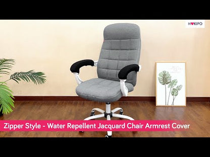 210gsm Jacquard Water Repellent Armrest Covers for Office Chair (Zipper Style), 1 Pair, Black