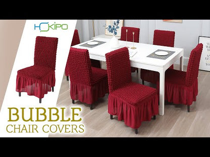 Stretchable 240-260 GSM Bubble Frill Dining Chair Cover Set of 1/2/4/6, Anchor Grey
