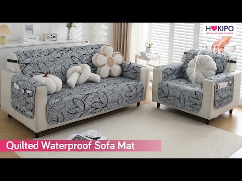 Waterproof & Quick-Dry Quilted Seater Sofa Cover with Pockets on Armrest, Feather Brown Floral