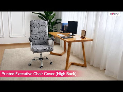 Printed Office Chair Cover for Executive Chair (High-Back) – 140 GSM Stretchable Fabric – Washable & Anti-Slip – Fits Big & Tall Office Chairs, Beige Abstract Geometry