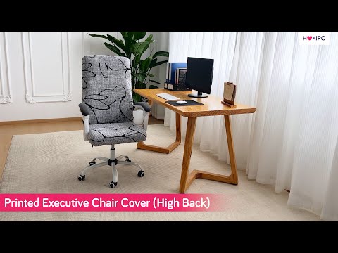 Printed Office Chair Cover for Executive Chair (High-Back) – 140 GSM Stretchable Fabric – Washable & Anti-Slip – Fits Big & Tall Office Chairs, Beige Abstract Geometry
