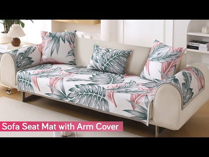 Premium Printed Ice Silk Sofa Cover Mat with Armrest Cover, Castleton Green Tropical