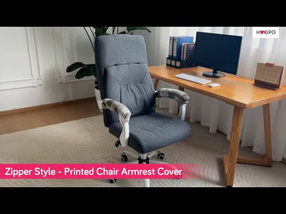 140gsm Printed Armrest Covers for Office Chair (Zipper Style), 1 Pair, Snow White Black Geometry