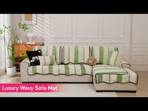Luxury Wavy Plush Anti-Slip Sofa Cover Mats - Pistachio Green