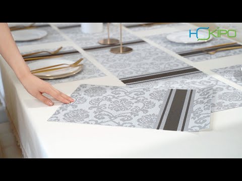 PVC Dining Table Mats, Damask Grey